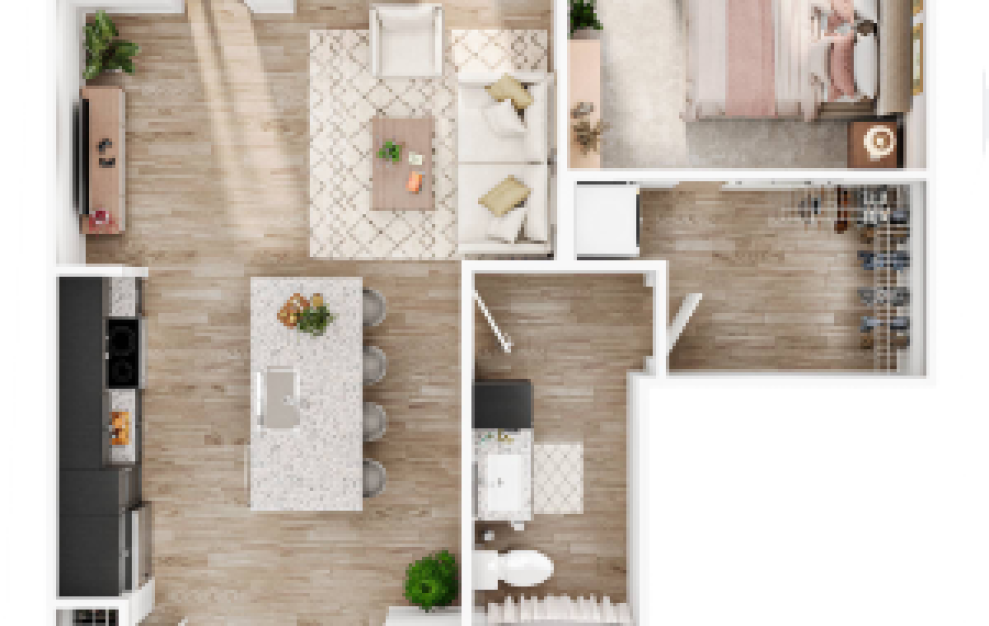 The Heidelberg - 1 bedroom floorplan layout with 1 bath and 744 square feet.