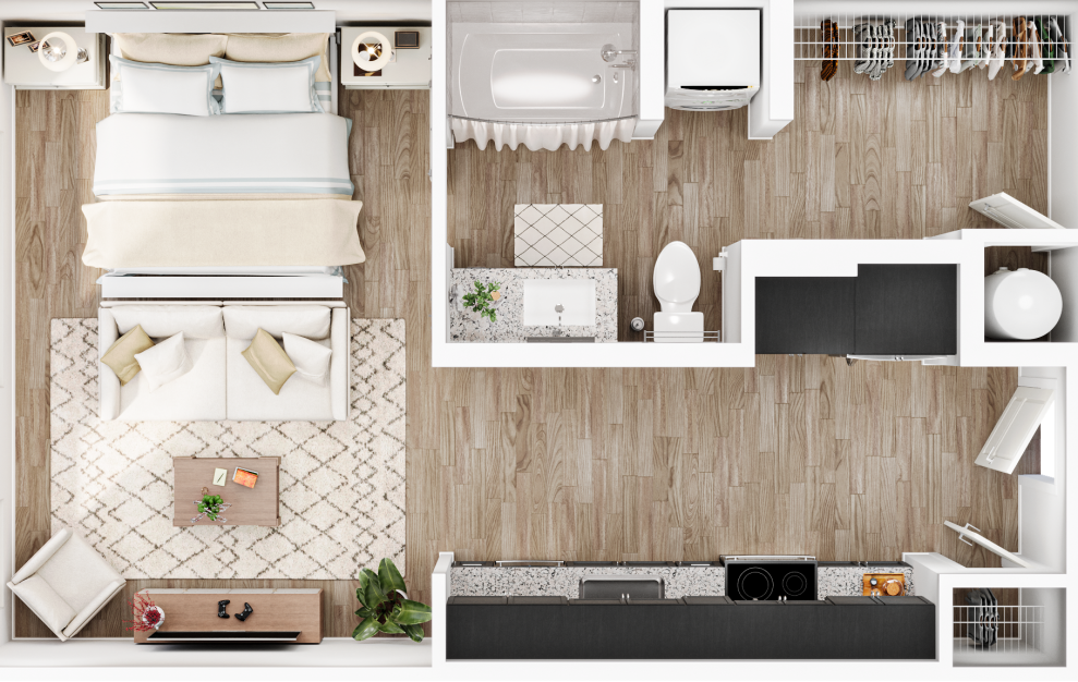 The Jacks - Studio floorplan layout with 1 bath and 528 square feet.