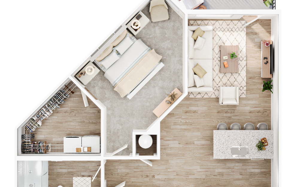 The Rene - 1 bedroom floorplan layout with 1 bath and 799 square feet.