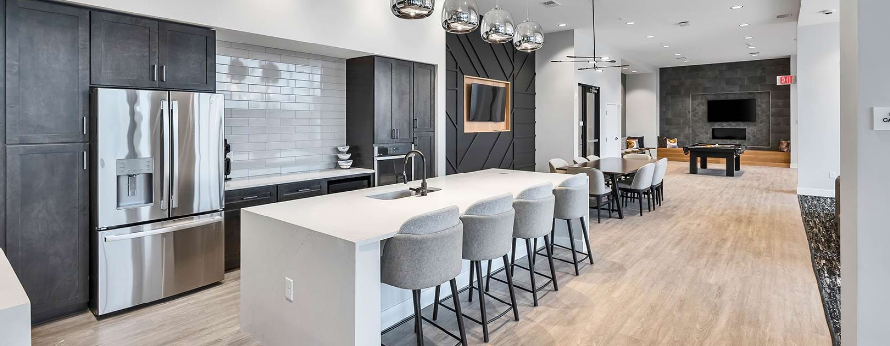 long island with seating at clubhouse kitchen
